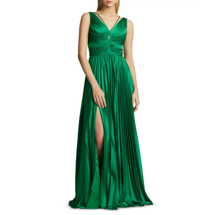 Zac Posen Pleated V Neck Gown