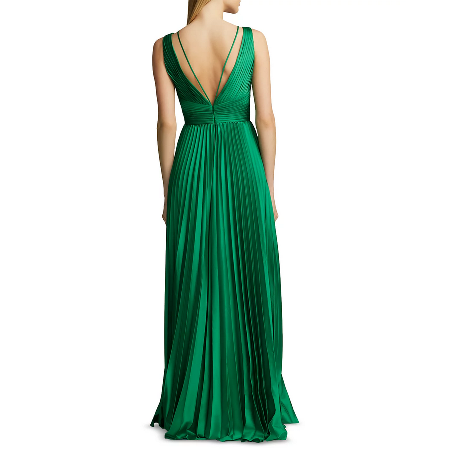 Zac Posen Pleated V Neck Gown