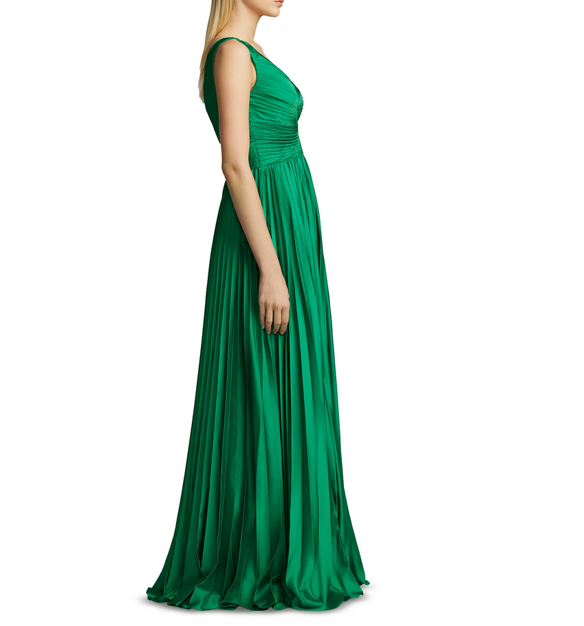 Zac Posen Pleated V Neck Gown