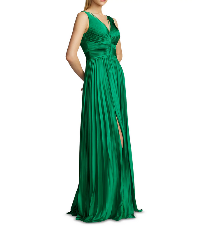 Zac Posen Pleated V Neck Gown