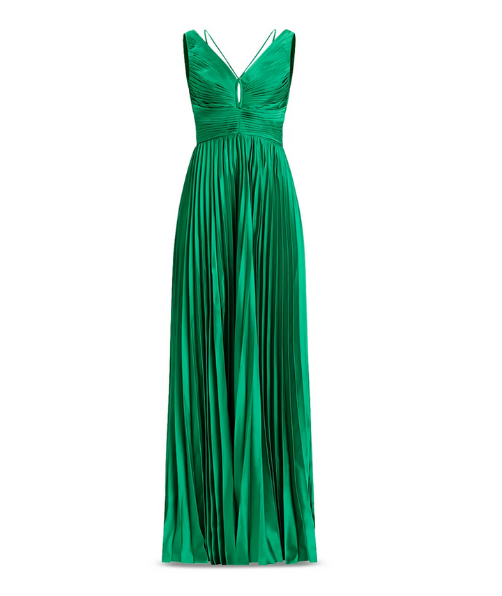 Zac Posen Pleated V Neck Gown