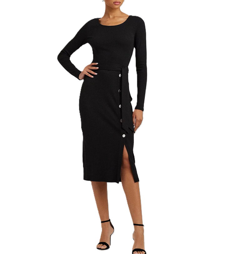 LAUREN RALPH LAUREN Belted Rib-Knit Dress