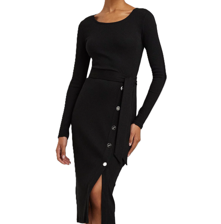 LAUREN RALPH LAUREN Belted Rib-Knit Dress