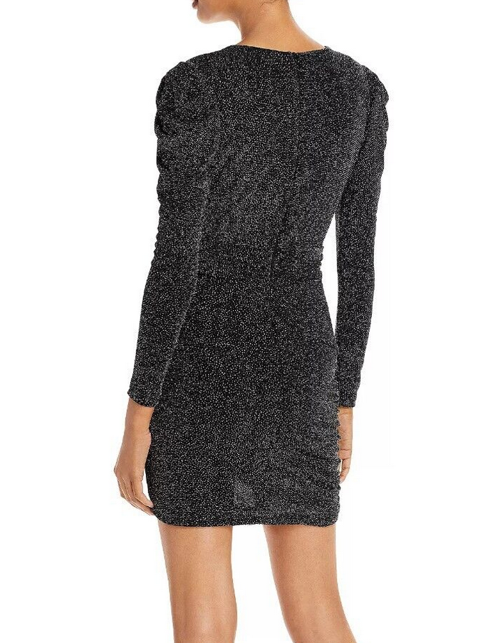 aqua metallic faux wrap dress Aqua Womens Drapey Mini Cocktail and Party Dress Black 14
