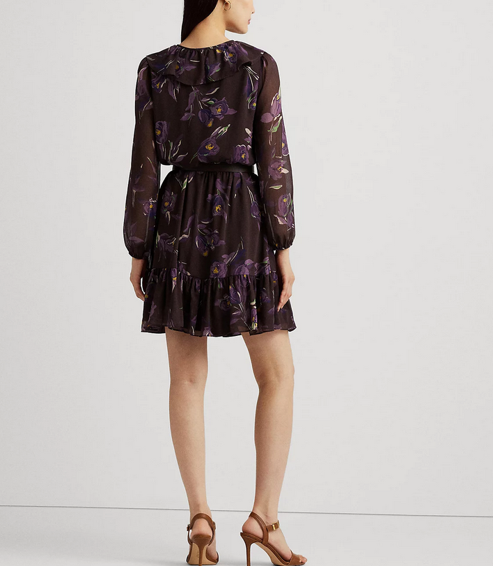 LAUREN RALPH LAUREN Floral Ruffle-Trim Georgette Dress