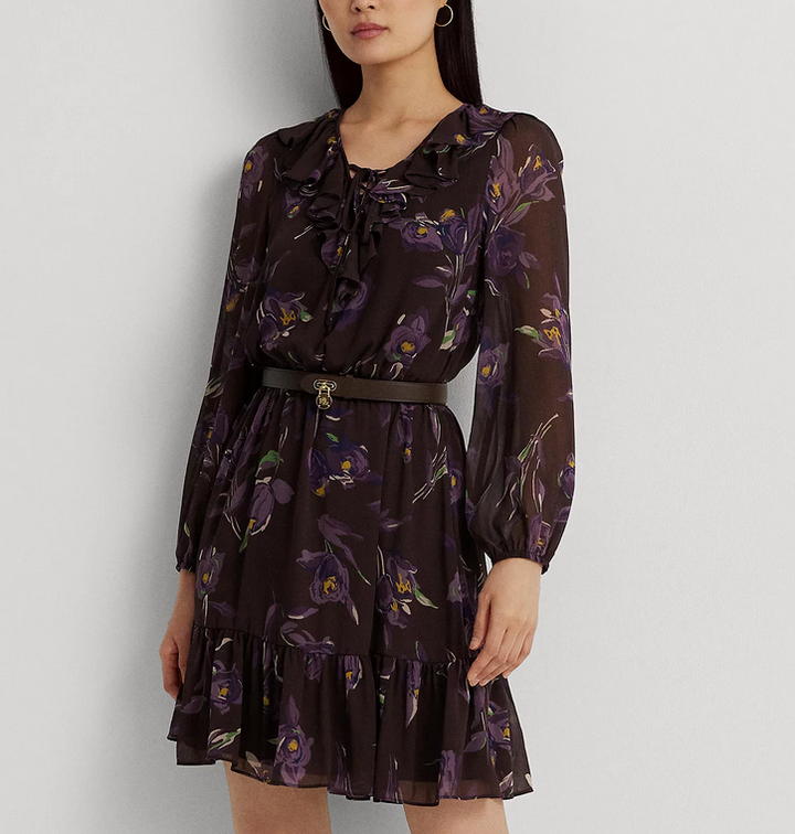 LAUREN RALPH LAUREN Floral Ruffle-Trim Georgette Dress