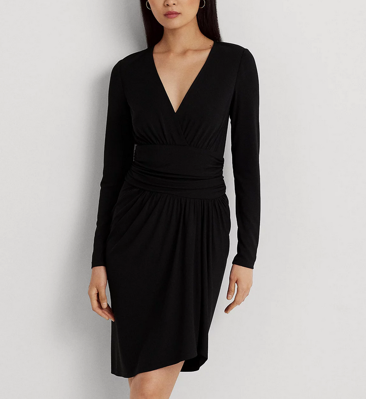 LAUREN RALPH LAUREN Ruched Stretch Jersey Surplice Dress