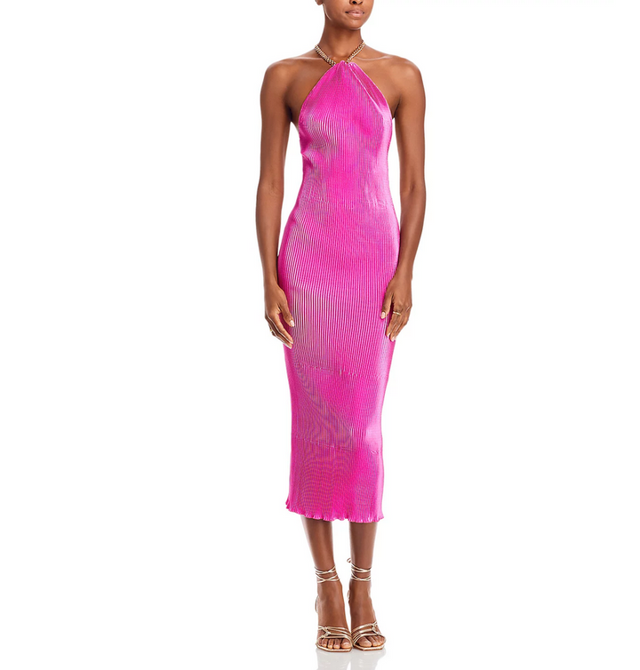 L'IDEE Pleated Halter Midi Dress