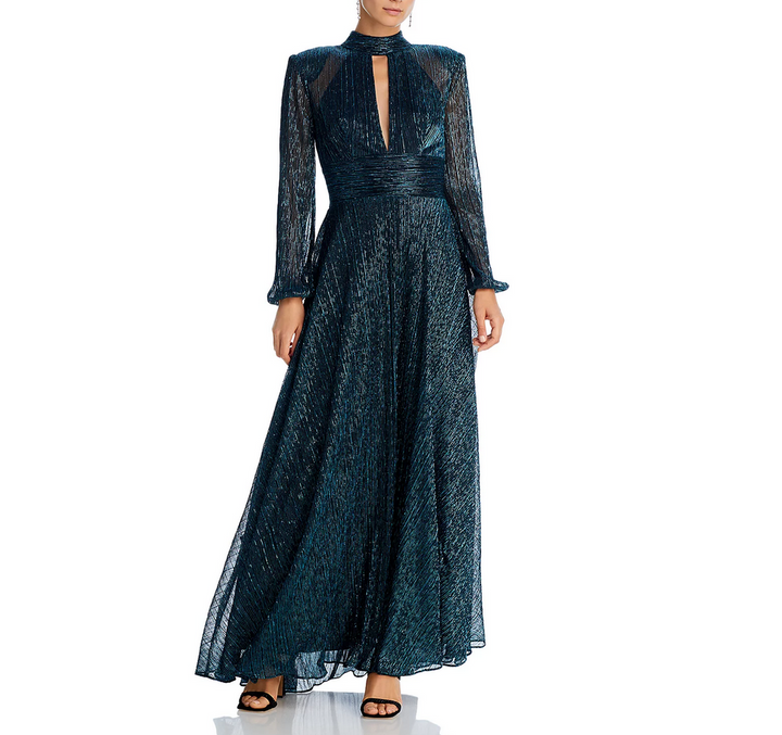 AQUA Long-Sleeve Crinkle Gown