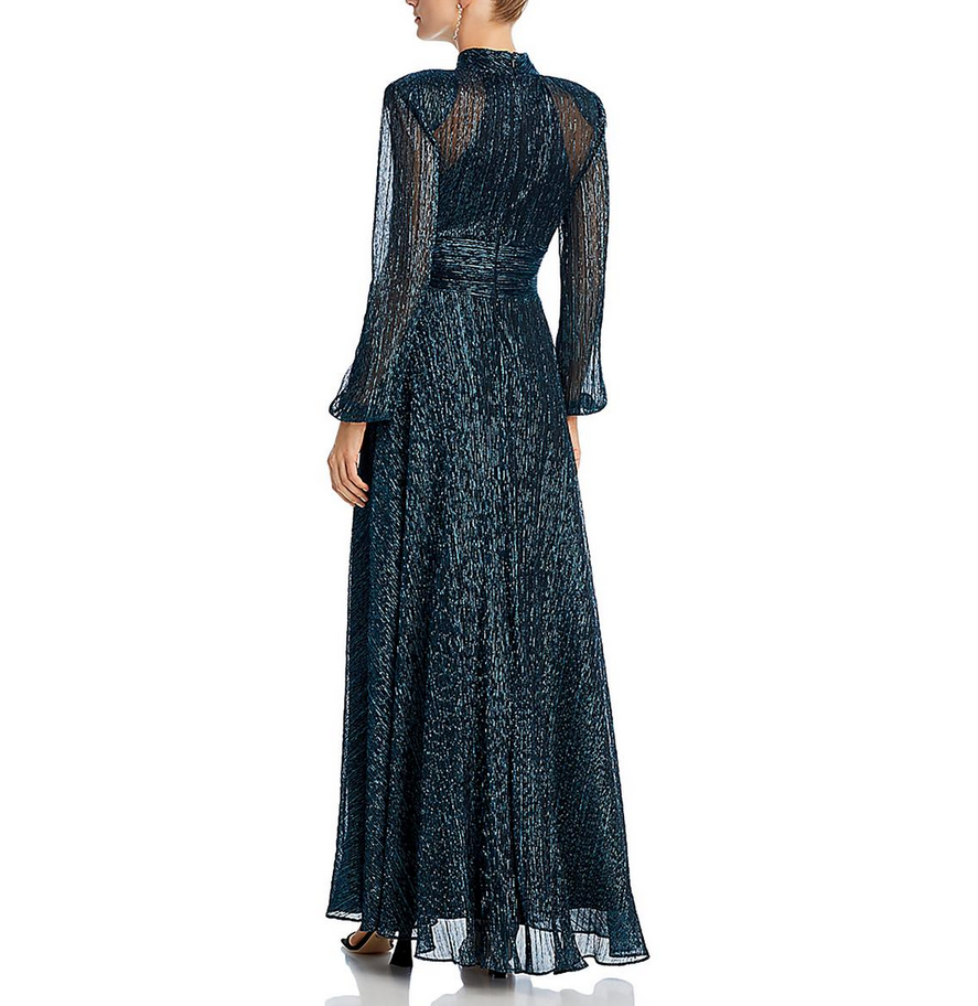AQUA Long-Sleeve Crinkle Gown