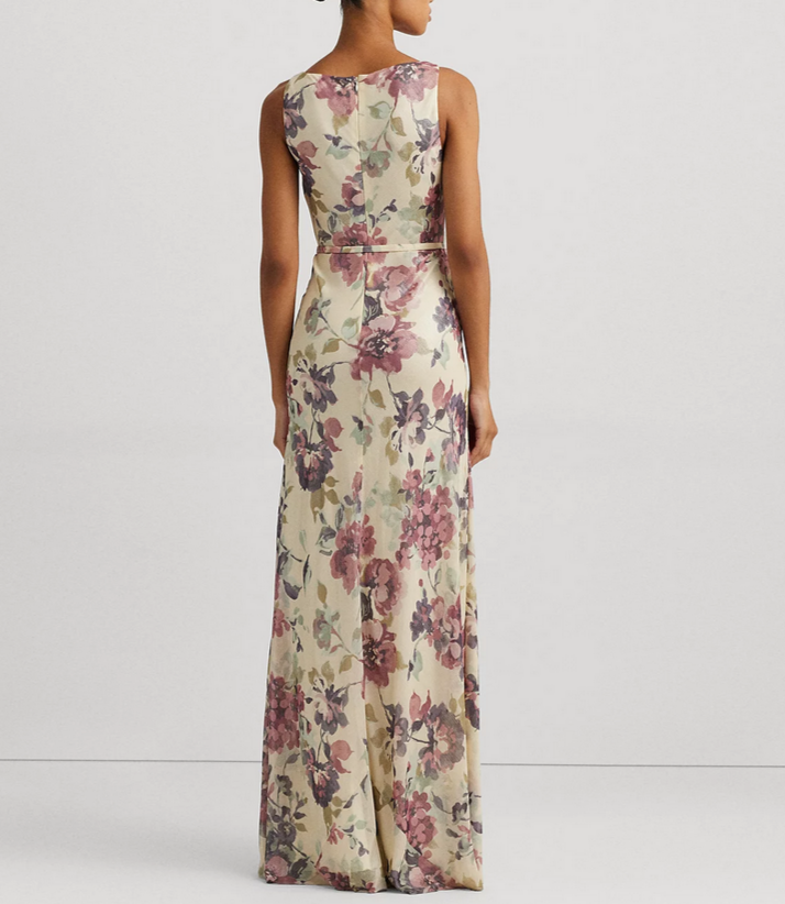 LAUREN RALPH LAUREN Metallic Floral Chiffon Gown