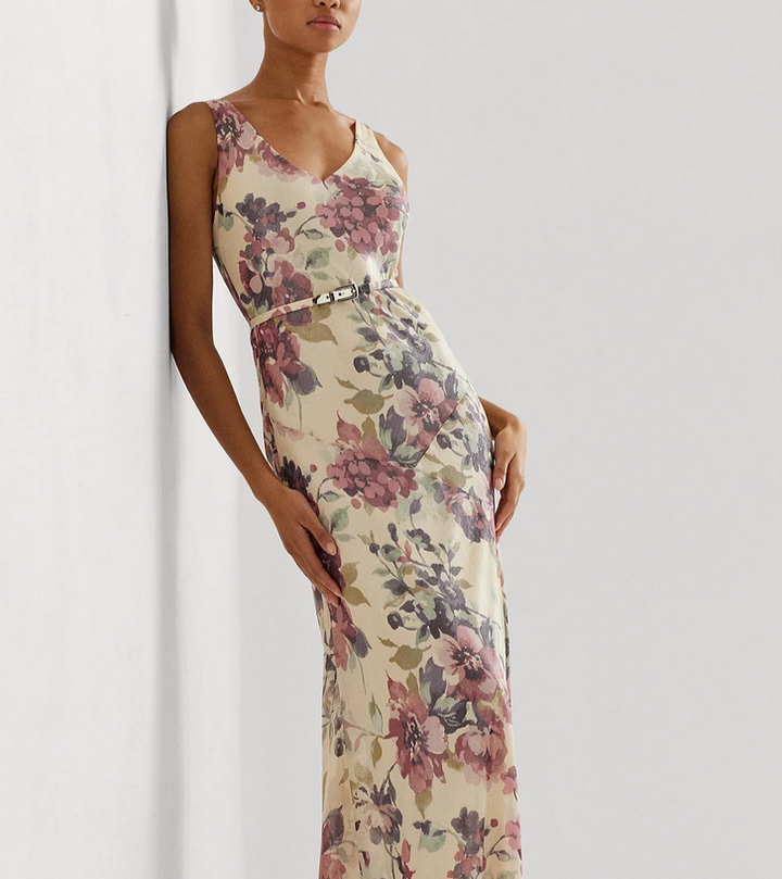 LAUREN RALPH LAUREN Metallic Floral Chiffon Gown