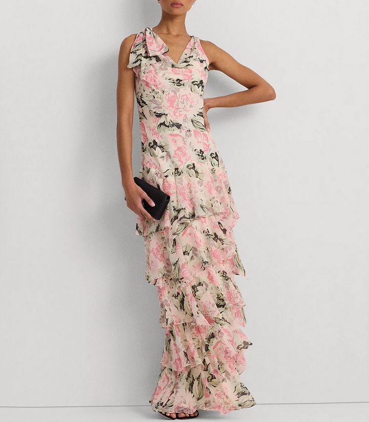 LAUREN RALPH LAUREN Tiered Ruffled A-Line Gown