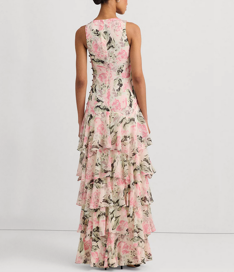 LAUREN RALPH LAUREN Tiered Ruffled A-Line Gown