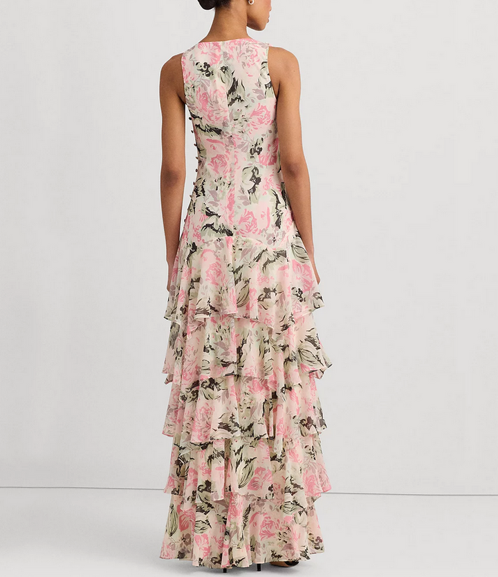 LAUREN RALPH LAUREN Tiered Ruffled A-Line Gown