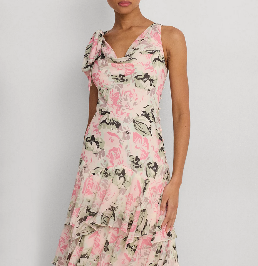 LAUREN RALPH LAUREN Tiered Ruffled A-Line Gown