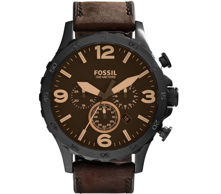 Fossil Men's Nate Brown Leather Strap Watch 50mm