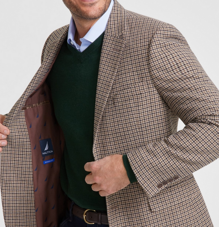 Nautica Men's Modern-Fit Brown Houndstooth Tweed Sport Coat