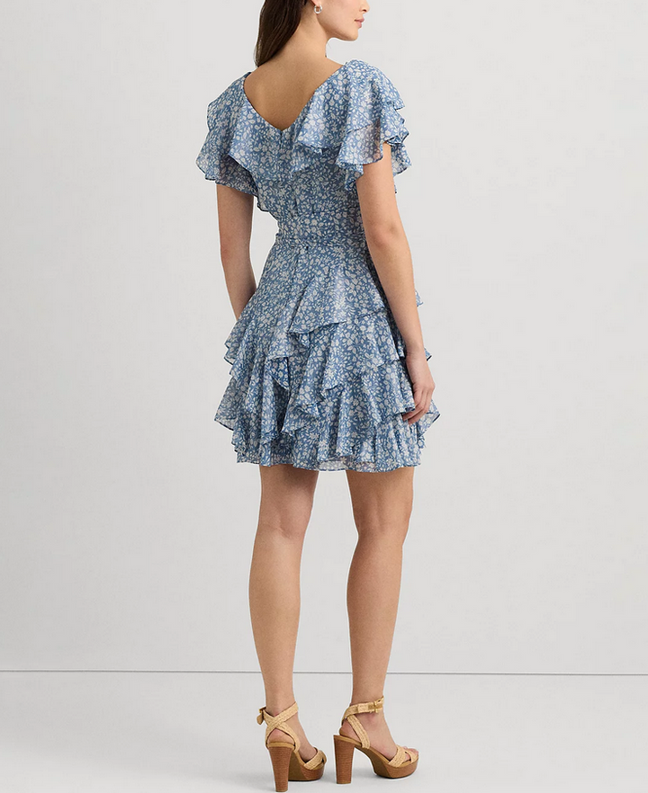 LAUREN RALPH LAUREN Ruffled Chiffon Fit & Flare Dress