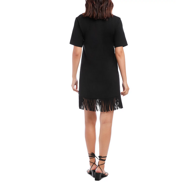 Karen Kane Petite V Neck Fringe Trim Dress