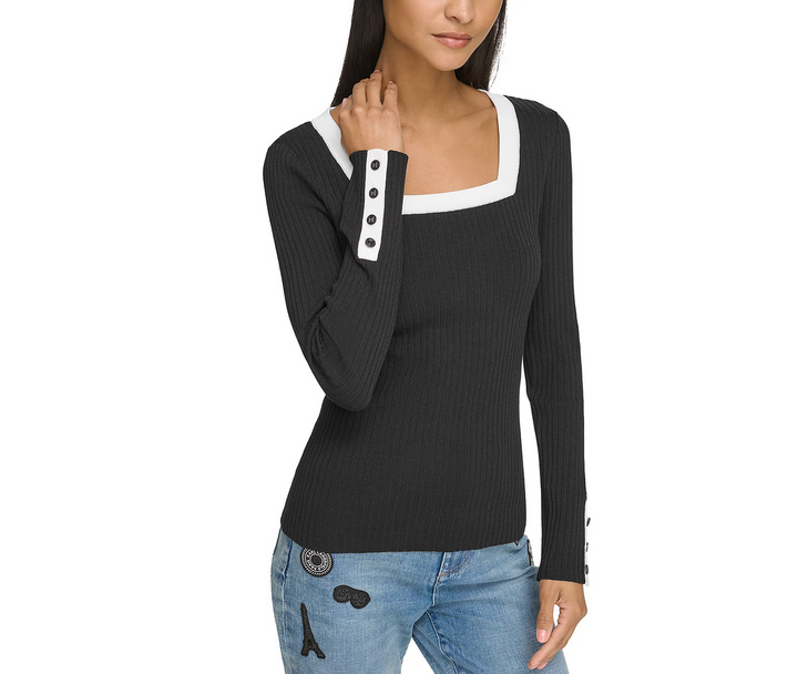 KARL LAGERFELD PARIS Ribbed Square Neck Sweater