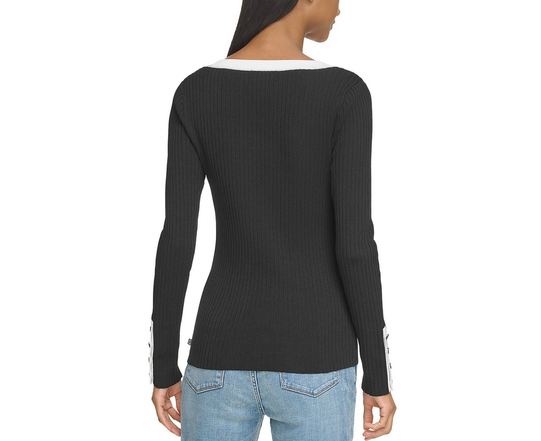 KARL LAGERFELD PARIS Ribbed Square Neck Sweater
