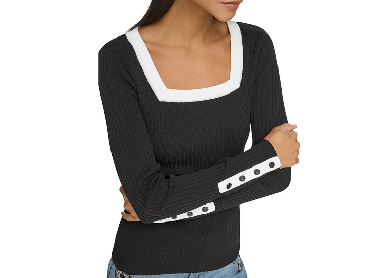 KARL LAGERFELD PARIS Ribbed Square Neck Sweater