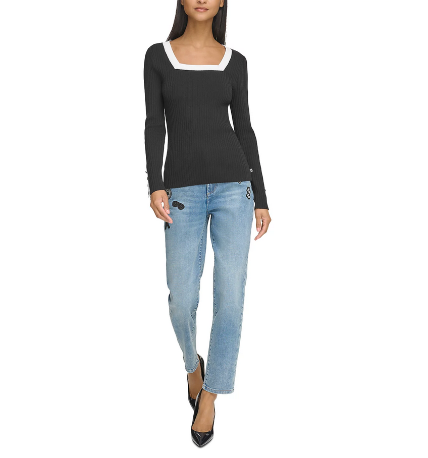 KARL LAGERFELD PARIS Ribbed Square Neck Sweater