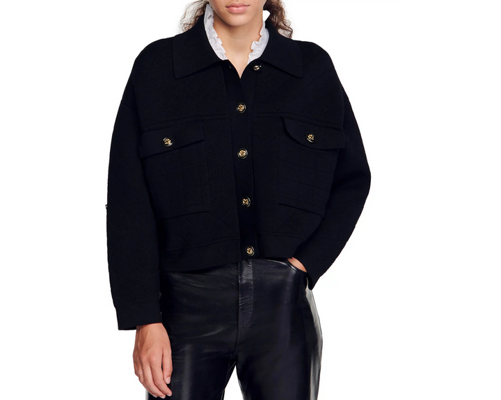 Sandro Marcel Cable Knit Cropped Cardigan