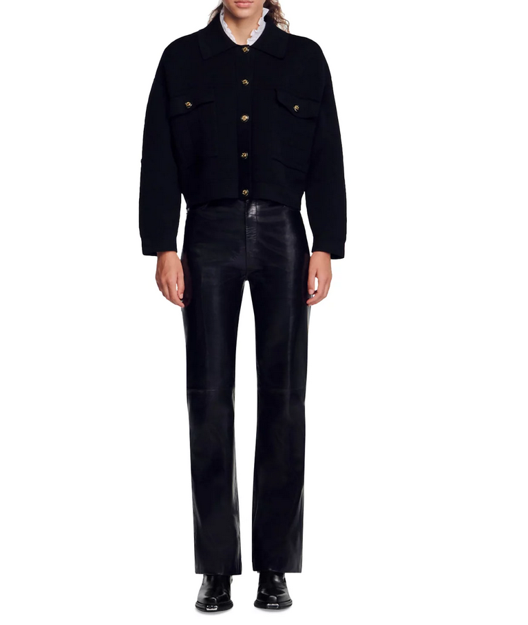 Sandro Marcel Cable Knit Cropped Cardigan