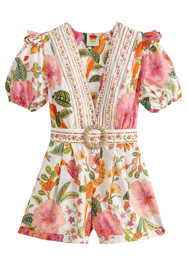 Farm Rio Macaw Bloom Cotton Romper