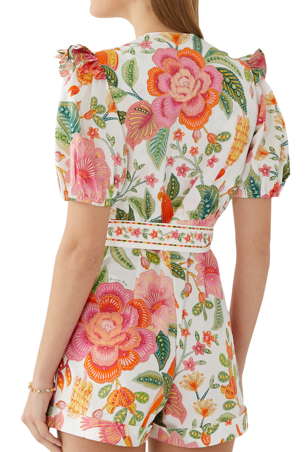 Farm Rio Macaw Bloom Cotton Romper