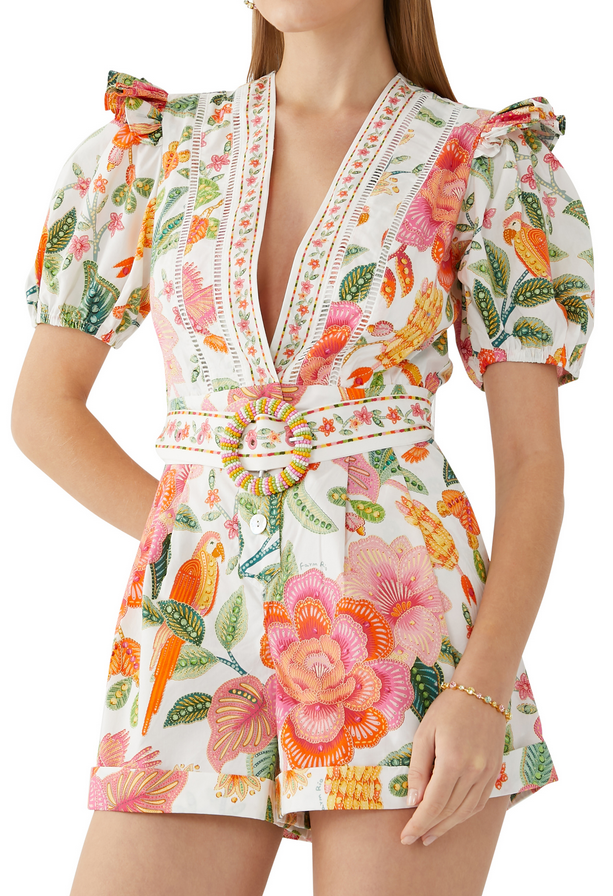 Farm Rio Macaw Bloom Cotton Romper