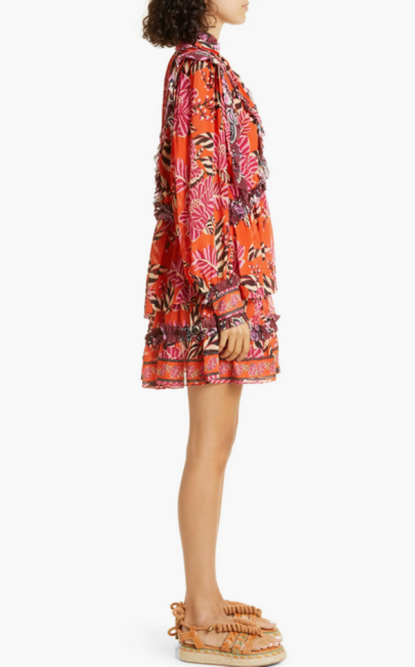 FARM Rio Mixed Floral Ruffle Long Sleeve Dress