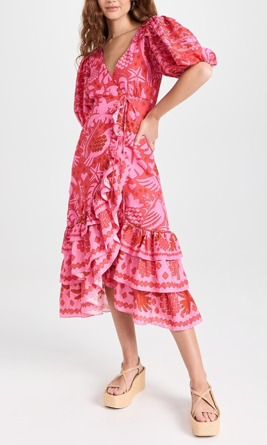 Farm Rio Jungle Tiered Skirt Wrap Dress