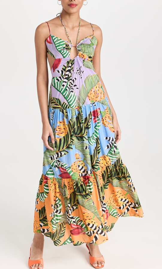 Farm Rio Cotton Mixed Print Maxi Dress