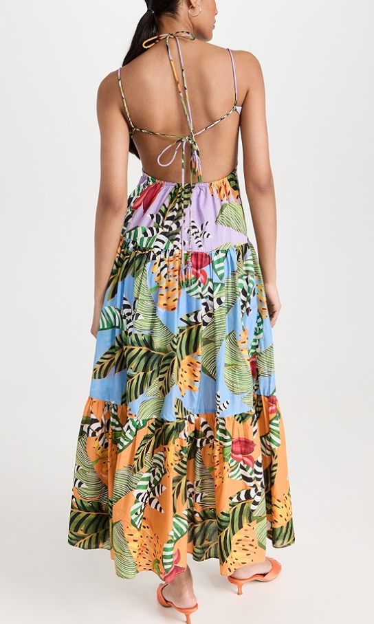 Farm Rio Cotton Mixed Print Maxi Dress