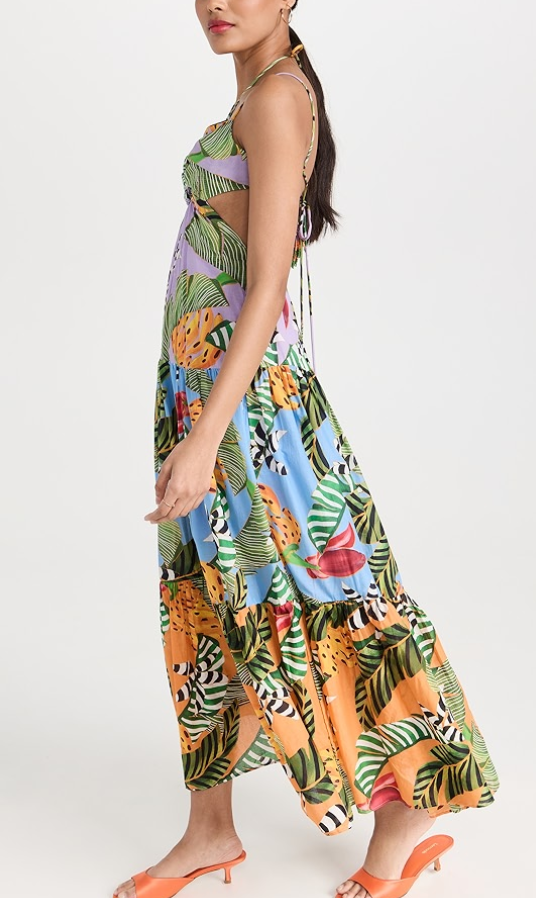 Farm Rio Cotton Mixed Print Maxi Dress