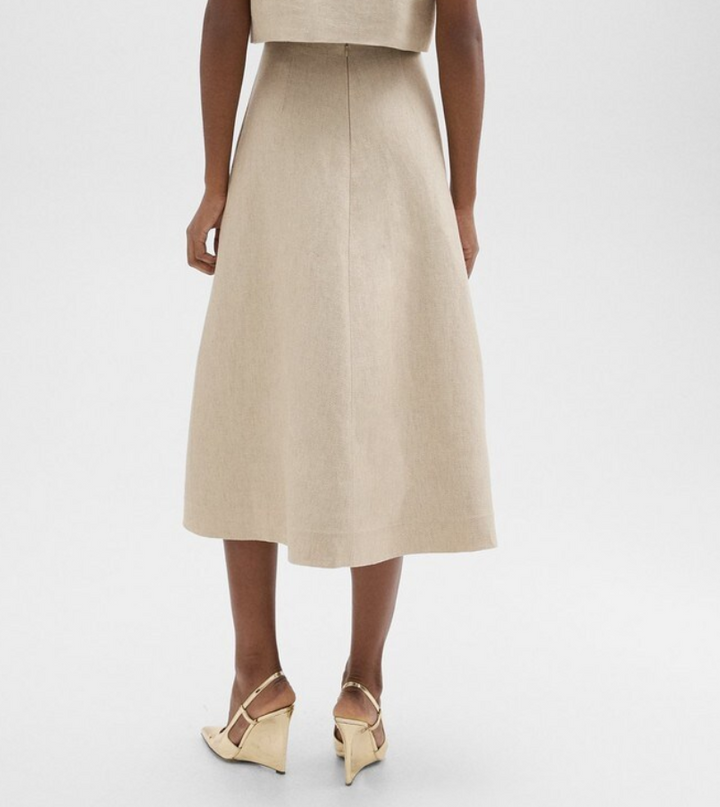 Theory High Waisted Basket Weave Linen Midi Circle Skirt