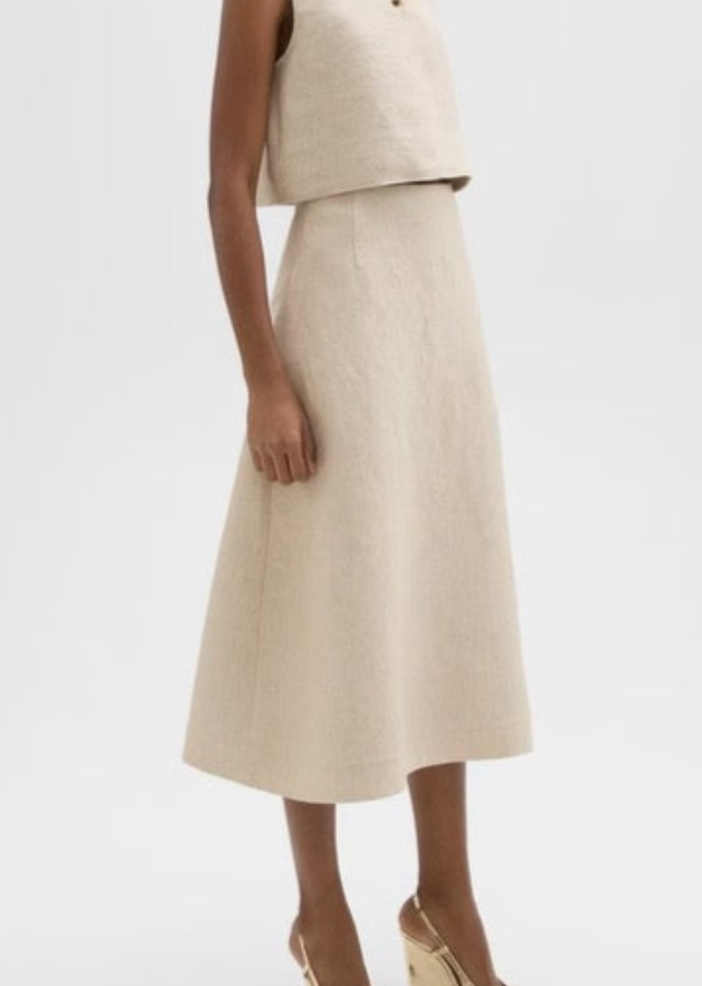 Theory High Waisted Basket Weave Linen Midi Circle Skirt
