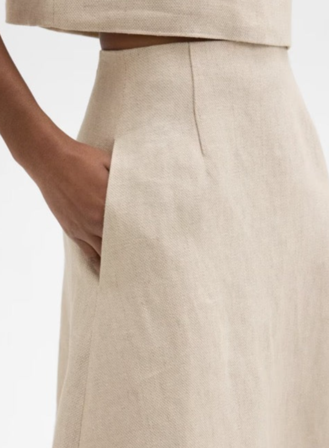 Theory High Waisted Basket Weave Linen Midi Circle Skirt