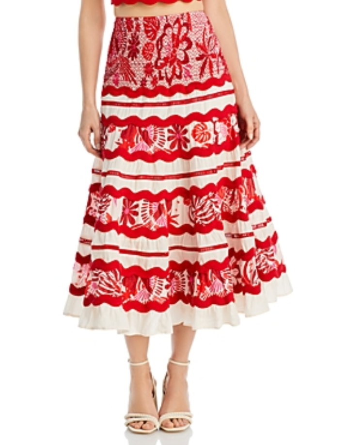 Farm Rio Tiles Printed Midi Skirt