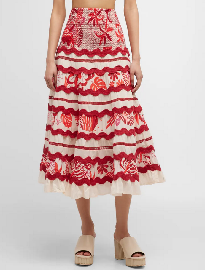Farm Rio Tiles Printed Midi Skirt