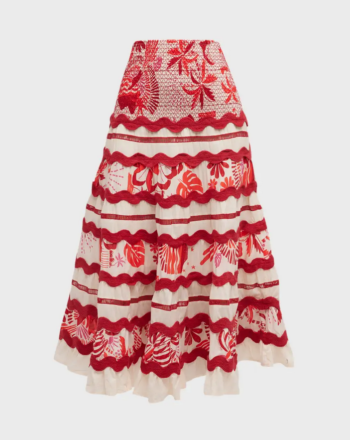 Farm Rio Tiles Printed Midi Skirt