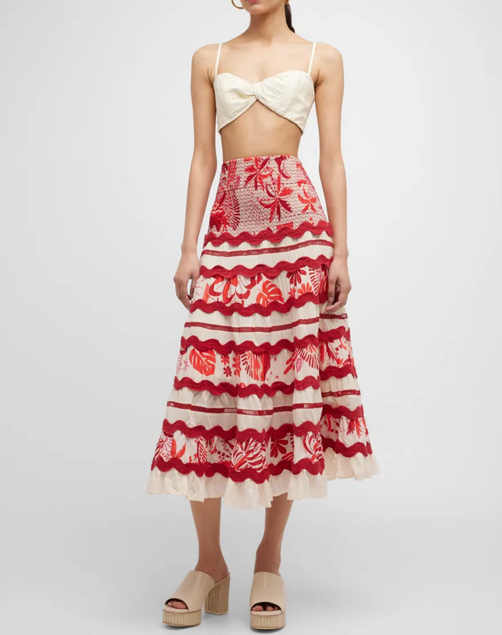 Farm Rio Tiles Printed Midi Skirt