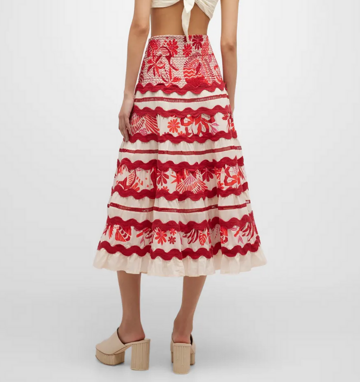 Farm Rio Tiles Printed Midi Skirt