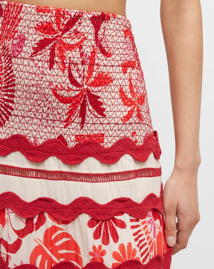 Farm Rio Tiles Printed Midi Skirt