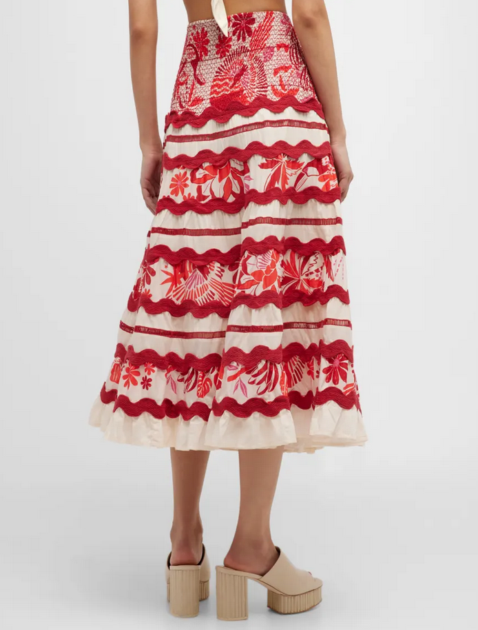 Farm Rio Tiles Printed Midi Skirt