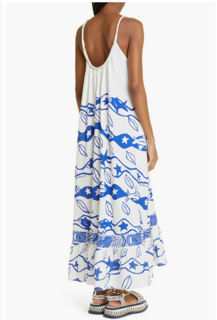 FARM Rio Pitta Waves Linen Blend Maxi Sundress