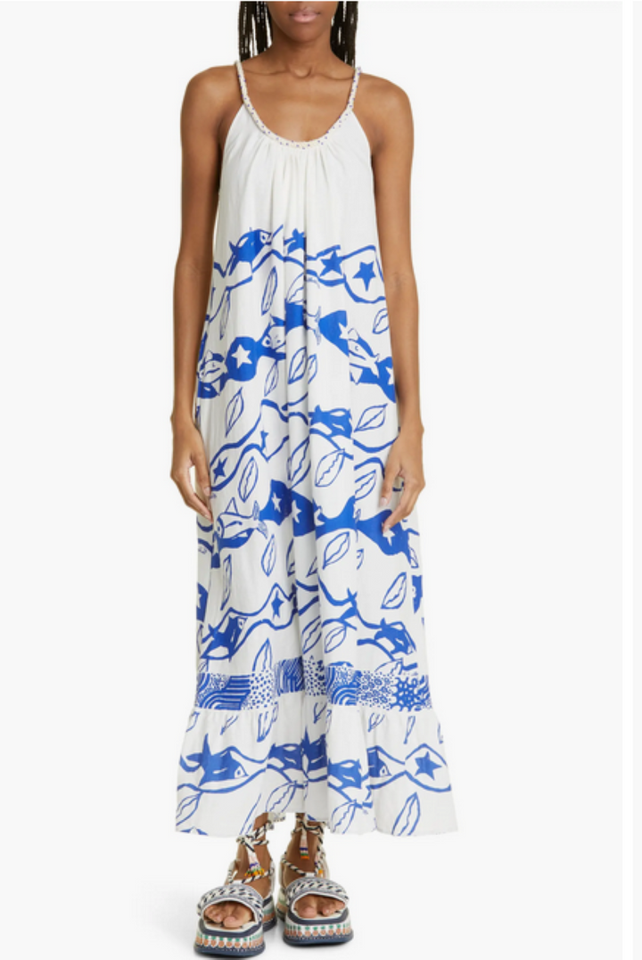 FARM Rio Pitta Waves Linen Blend Maxi Sundress